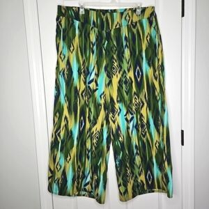 IMAN Ikat Wide Leg Palazzo Pants 2X Woman Plus Elastic Waist Side Zip Resort